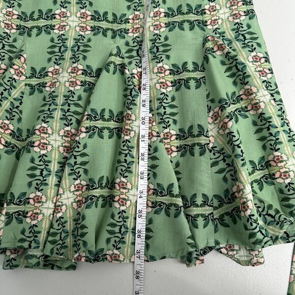 Loft Tiled Vine Godet Mini Dress Size L Green Floral Fit Flare Cottage - Picture 13 of 16